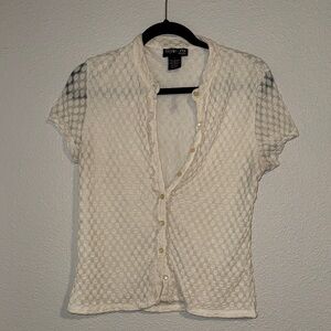 Style & Co. White Textured Short Sleeve vintage Blouse
